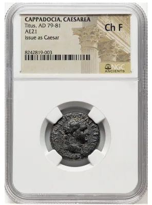 CAPPADOCIA. Caesarea. Titus, as Caesar (AD 79-81). AE (21mm, 1h). NGC Choice Fine.