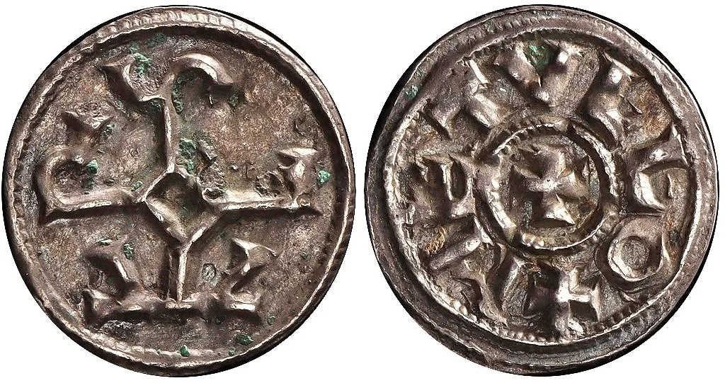 840-864 Carolingian Kingdom, Charles II the Bald, AR Obol Melle mint gEF rare