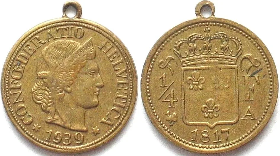 1939 Switzerland PRIVATE PATTERN 1/4 1817/1939 brass 21mm AU