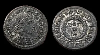Roman Constantine II 317-337 AD (Struck 324 AD) Silvered BI 19mm 3.31gm Follis, Heraclea mint, Toned, Very Fine.