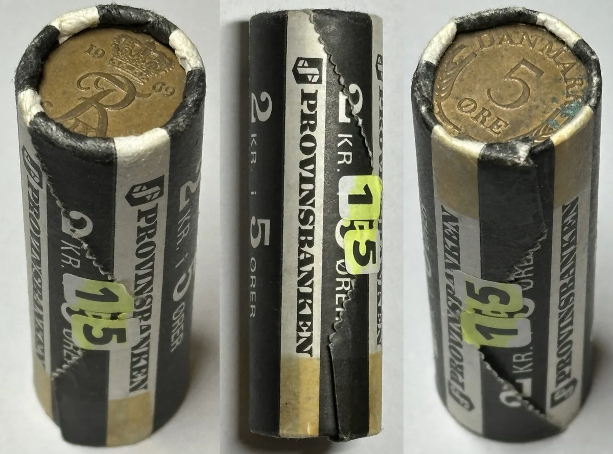 1969 DENMARK Coin roll 40 x 5 Ore 1969 FREDERIK IX UNC