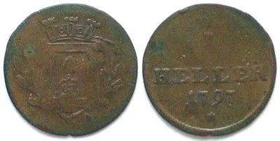 1797 German States AUGSBURG, City. 1 Heller 1797 copper VF