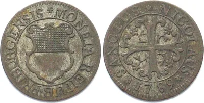 1789 Swiss Cantons FRIBOURG 1/2 Batzen 1789 billon aXF! EF-