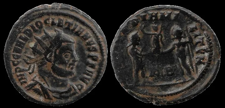 Diocletian AD 295 and 296. AE 21mm 3.98gm Post Reform Radiate. Heraclea. VF