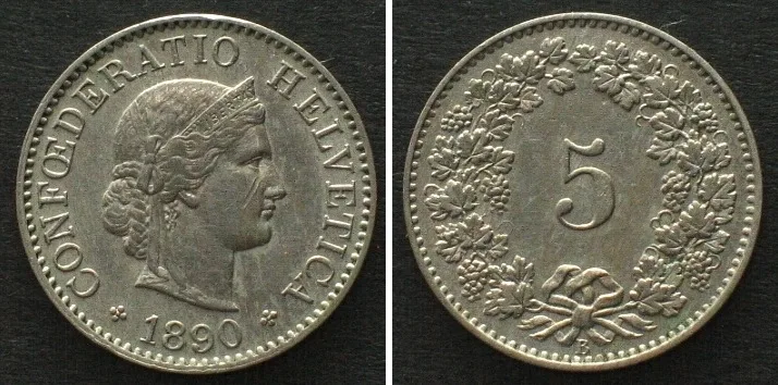 1890 SWITZERLAND 5 Rappen 1890 Cu-Ni UNC!!! UNC-