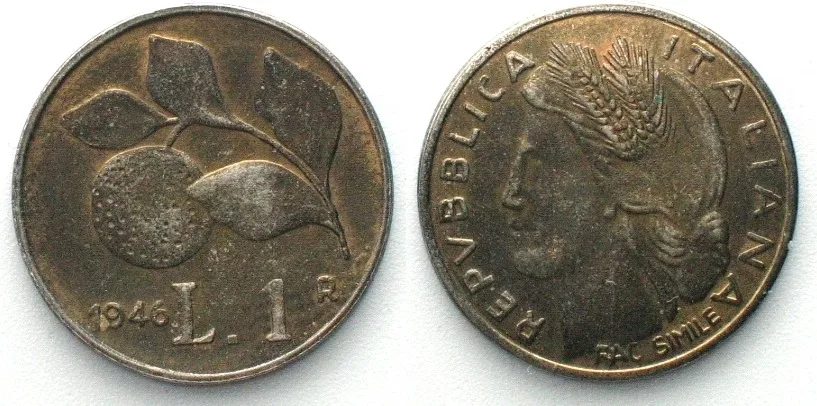 1946 ITALY 1 Lira 1946 Replica FAC SIMILE magnetic UNC-