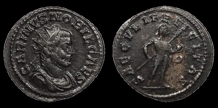 Carinus, as Caesar 282-283 A.D. AE 23mm 3.60gm Antoninianus, Lugdunum Mint, Glossy dark patina. VF
