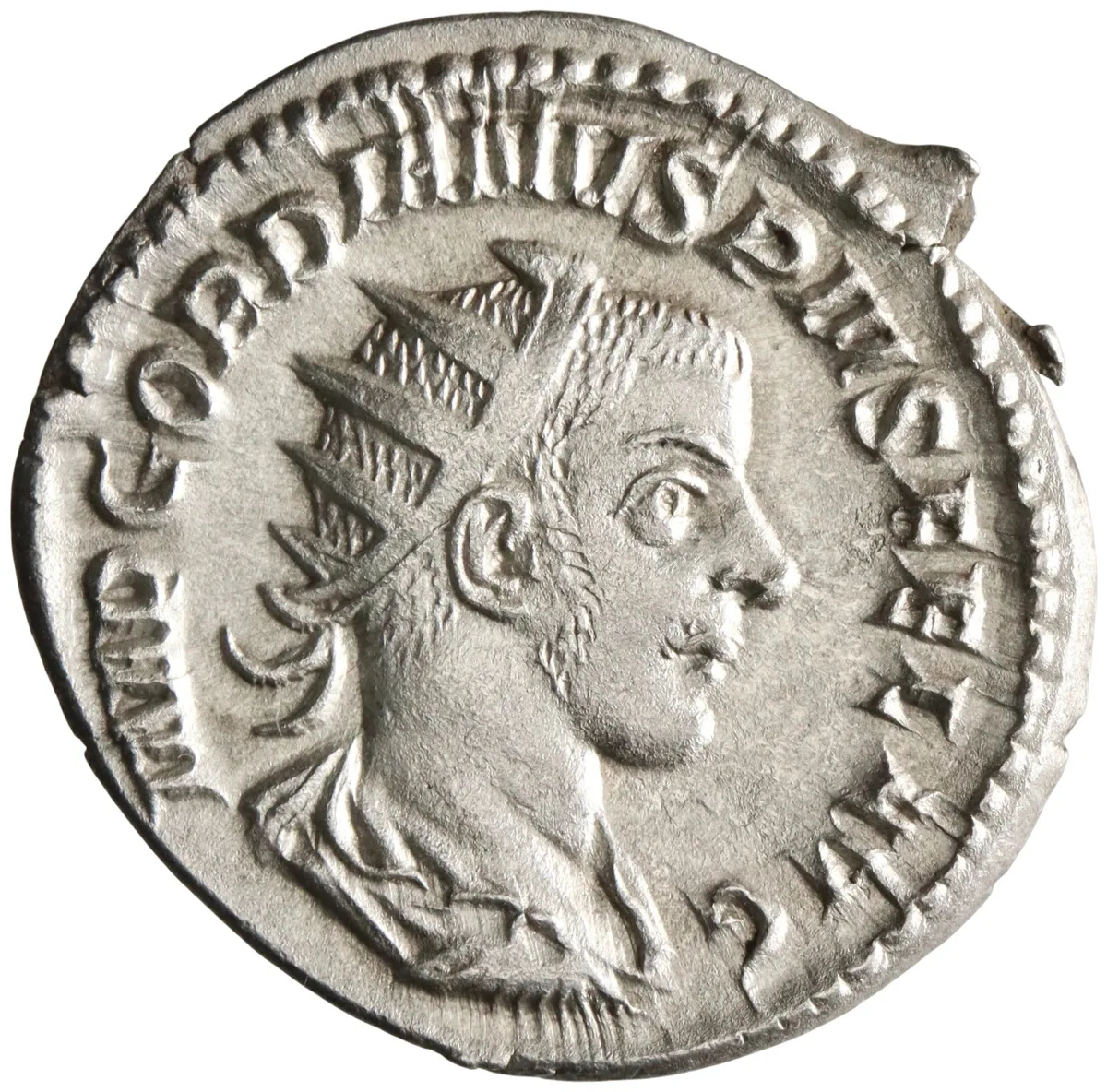 Roman: Gordian III (238-244), silver antoninianus (2.92g), Rome mint, 238-244 CE. Radiate, draped bust right / Jupiter standing front, looking right holding sceptre and thunderbolt.
