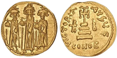 Heraclius, with Heraclius Constantine and Heraclonas, AD 610–641. AV Solidus