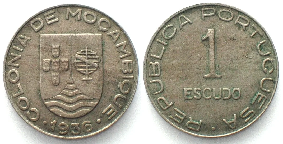 1936 PORTUGUESE MOZAMBIQUE 1 Escudo 1936 Cu-Ni AU!