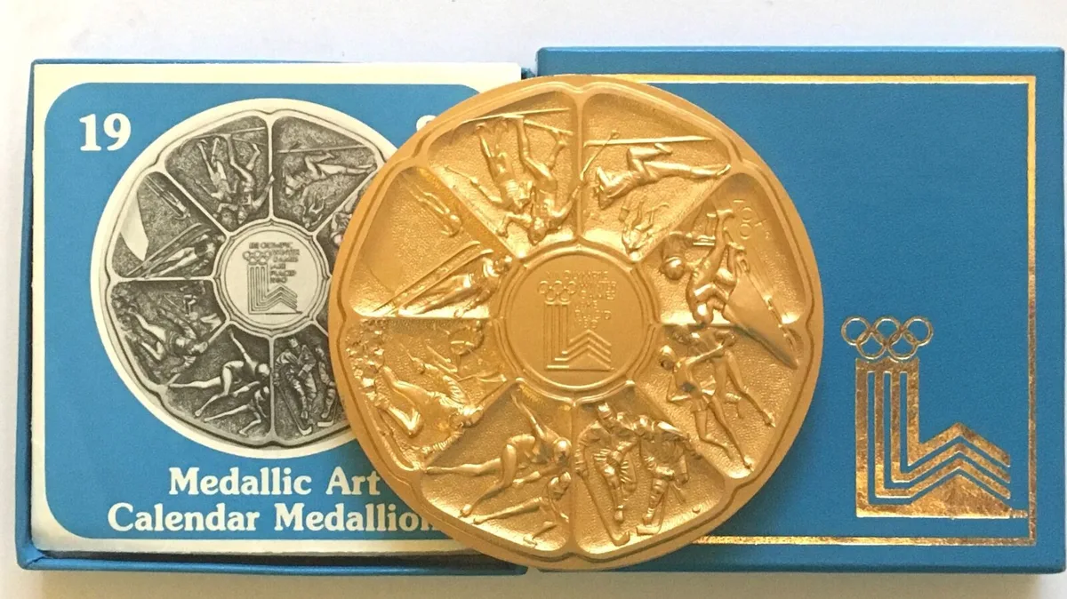 1980 1980 WINTER OLYMPICS OFFICIAL MEDALLIC ART CALENDAR MEDALLION by MARCEL JOVINE UNC