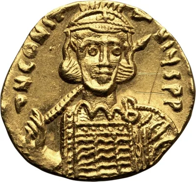 Constantine IV, with Heraclius and Tiberius. Solidus