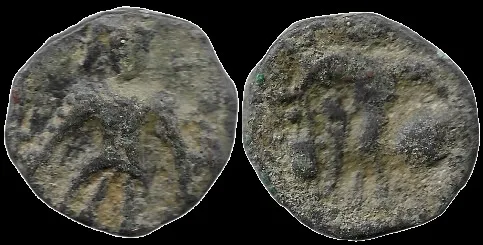 Kushan Vashishka 247–265 AD. AE 17.5mm 4.44gm Unit Pushkalavati. Kushan King stg / Ardhoksho seated