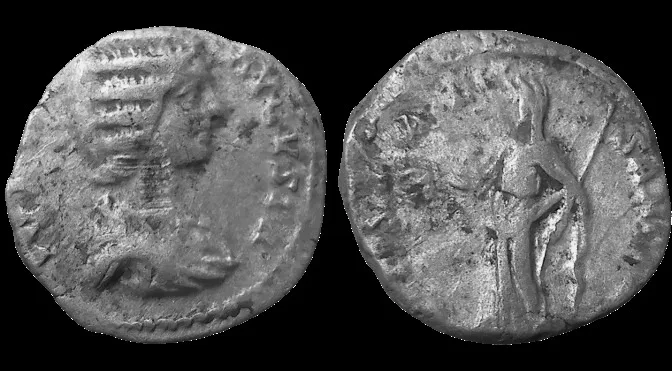 JULIA DOMNA 197 AD, AR 17mm 2.6gm silver denarius VESTA SANCTAE, Struck at Laodicea mint. Scarce