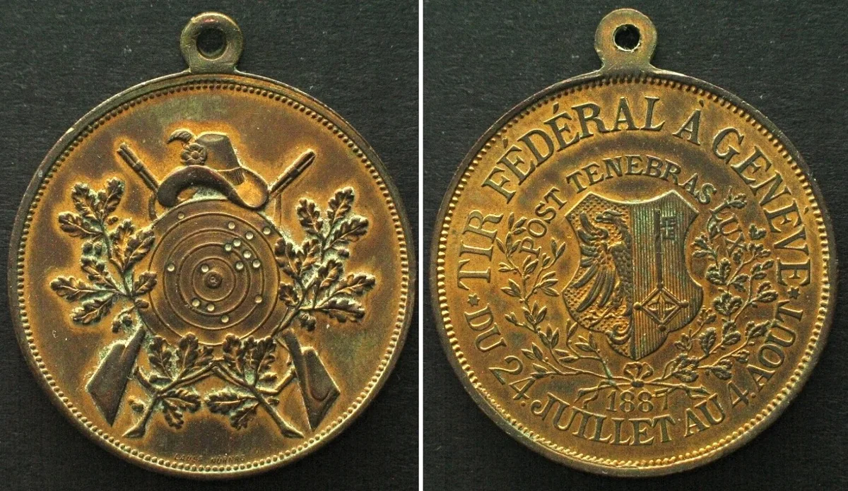 1887 Swiss GENEVA Shooting Festival 1887 bronze medal 33mm UNC!!!