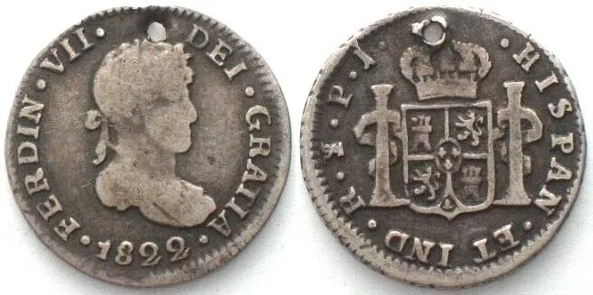 1822 BOLIVIA 1/2 Real 1822 PJ, PTS, Potosi mint, FERNANDO VII silver aVF/VF VF-/VF