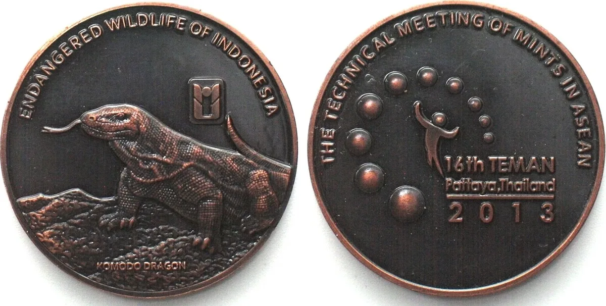 2013 16TH TEMAN CONFERENCE 2013 THAILAND Participant medal KOMODO DRAGON, RARE! UNC