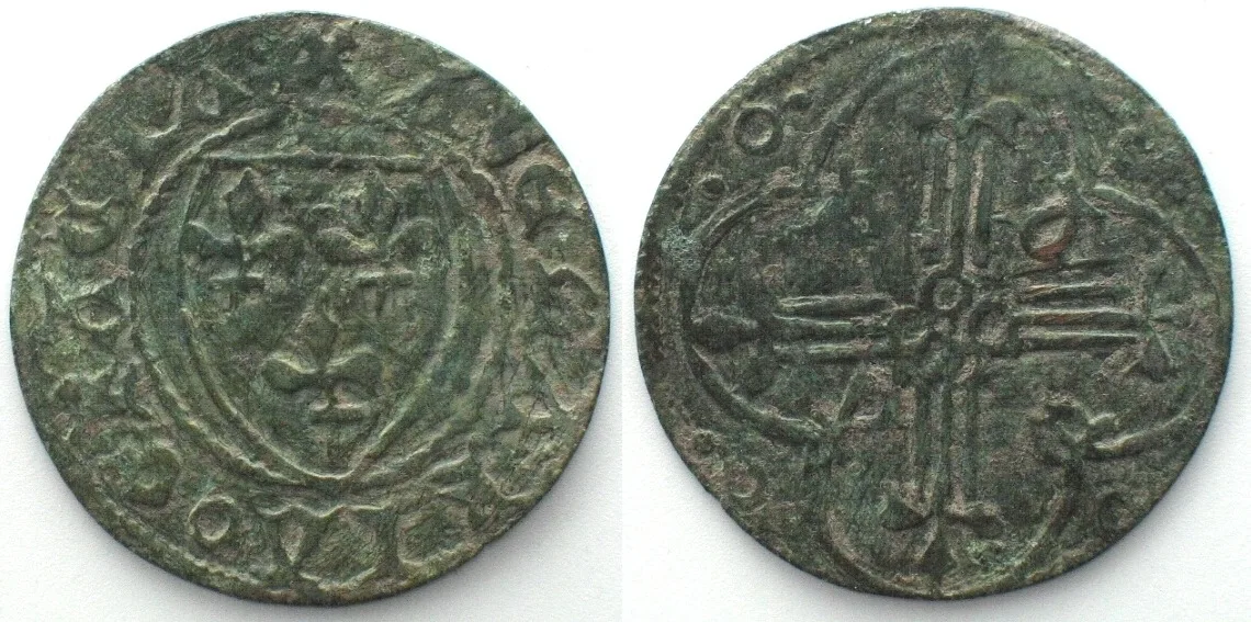 1400 FRANCE Counter ca. 1400 AVE MARIA GRACIA brass 29mm, VF
