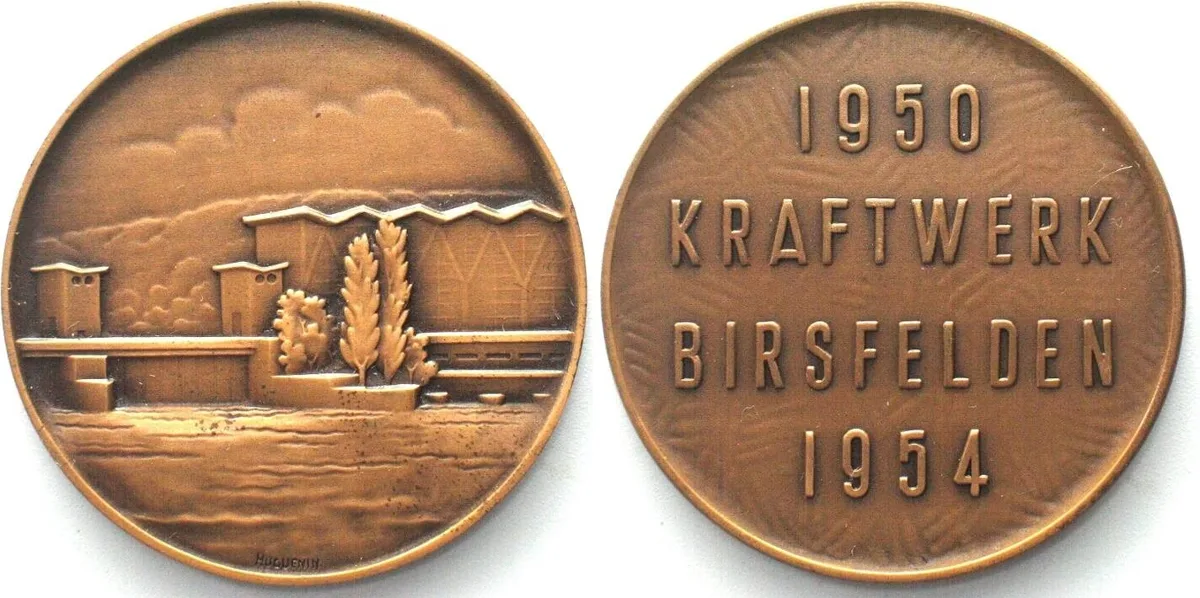 1954 Switzerland POWER STATION BIRSFELDEN 1954, Bronze Medal by Huguenin 40mm UNC