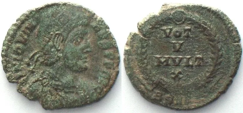 363-364 JOVIAN (363-364). AE 21mm, BSISC, Siscia mint, VOT V MVLT X, VF-XF VF-EF