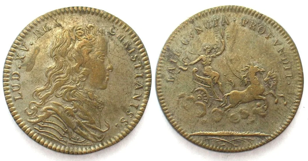 1720 FRANCE Jeton ca.1720 LATE CVNCTA PROFVNDIT LOUIS XV brass 28mm VF+