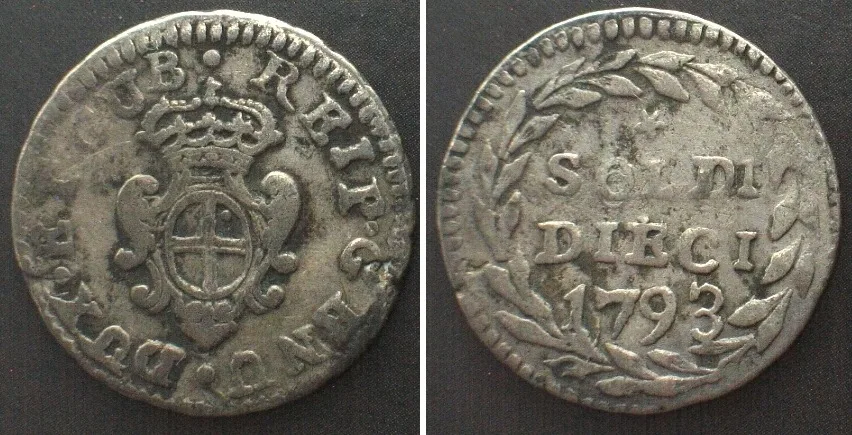 1793 Italy GENOA 10 Soldi 1793 billon VF