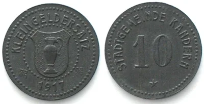 1917 Germany KANDERN (Baden) 10 Pfennig 1917, NOTGELD zinc UNC-
