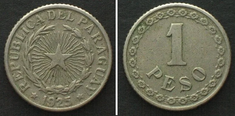1925 PARAGUAY. 1 Peso 1925 Cu-Ni VF+