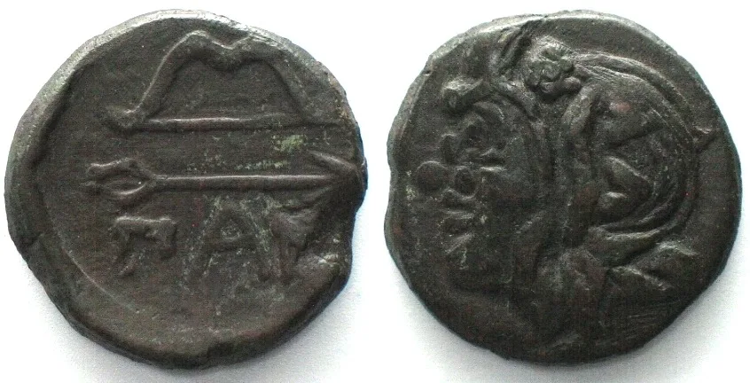 300-250 CIMMERIAN BOSPOROS. Pantikapaion, AE 21mm 300-250 BC, Pan / bow, arrow VF-XF VF-EF
