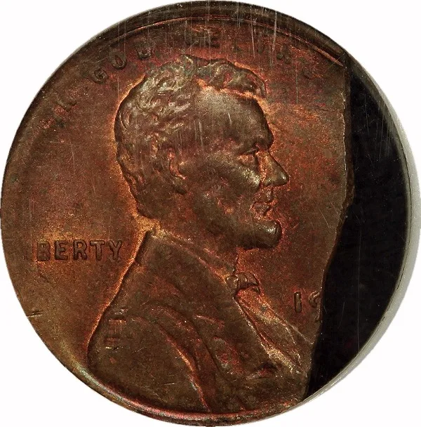 Lincoln Cent, 19XX (1909-1958), Ragged Clip; Partial Collar, 1¢, MS63 RB, NGC