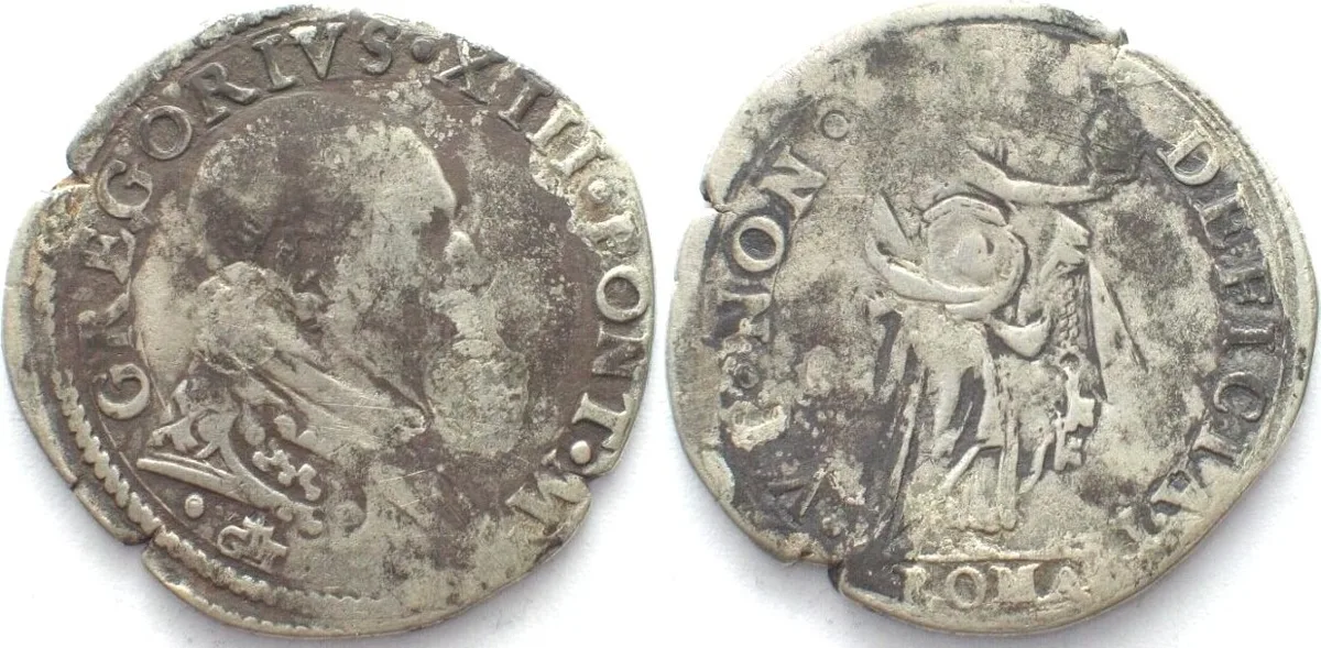 1572-1585 PAPAL Testone ND GREGORY XIII 1572-85 silver aVF VERY RARE! VF-