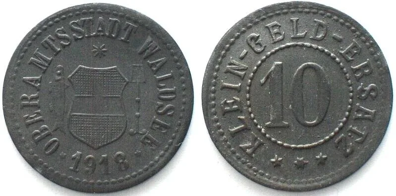 1918 Germany WALDSEE (Württemberg) 10 Pfennig 1918 NOTGELD zinc UNC-