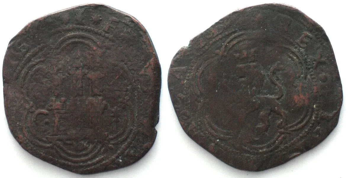 1558-1576 SPAIN. 4 Maravedis FERDINAND & ISABEL Cuenca mint, under PHILIP II (1558-76) VF-