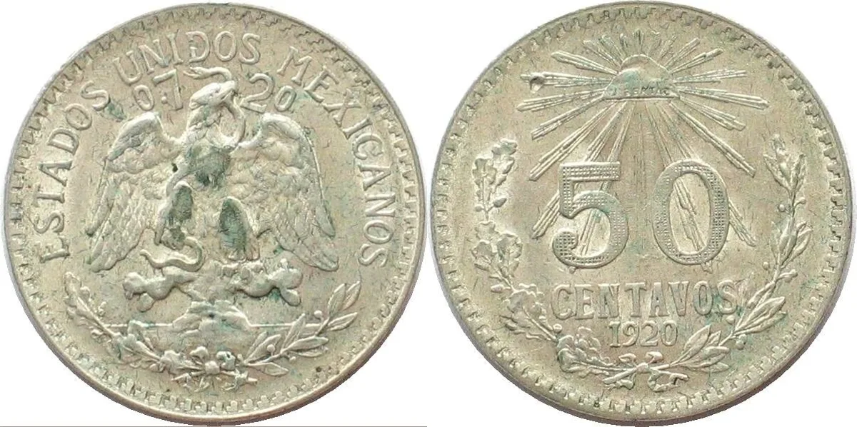 1920 MEXICO 50 Centavos 1920 silver AU