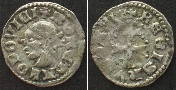 1342-1382 HUNGARY. Denar LOUIS I. (Lajos I Nagy) 1342-82 silver AU!