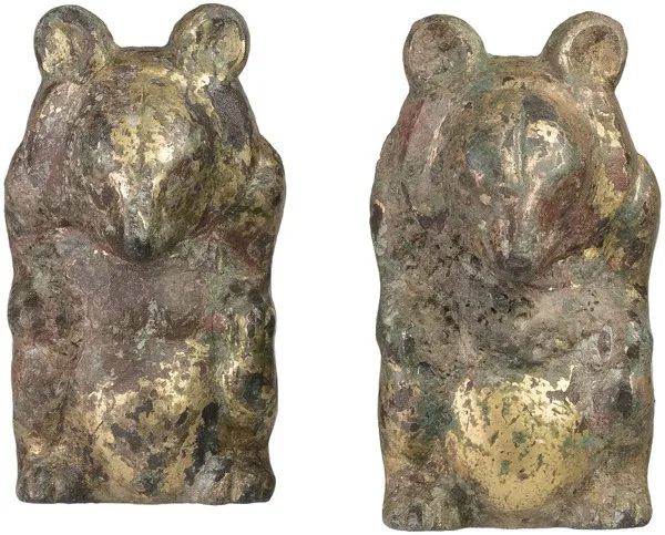 Chinese Pair of Han Gilt Bronze Bears