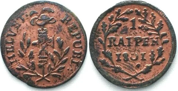 1801 Switzerland HELVETIC REPUBLIC Rappen 1801 billon UNC-!