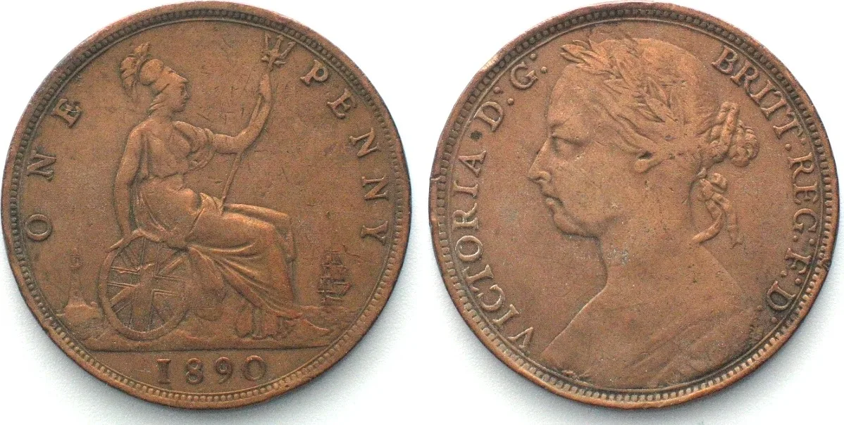 1890 GREAT BRITAIN. Penny 1890, VICTORIA bronze VF+