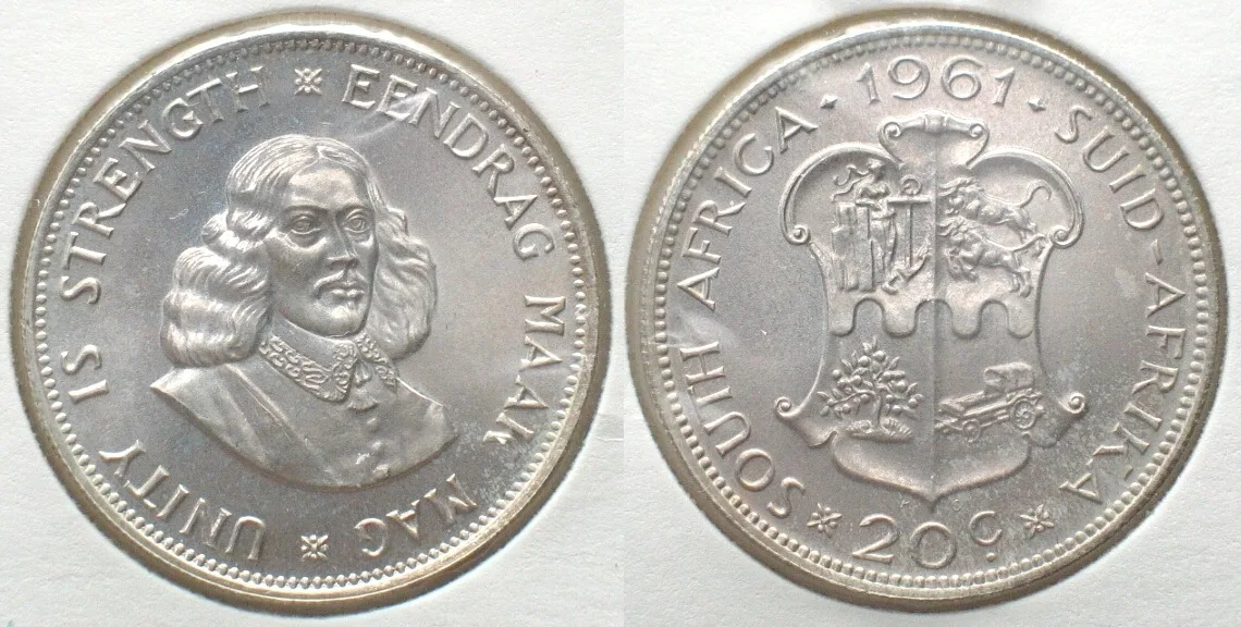 1961 SOUTH AFRICA 20 Cents 1961 silver Proof