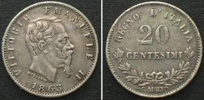 1863 ITALY. 50 Centesimi 1863 M, Milano mint, VITTORIO EMANUELE II silver VF+