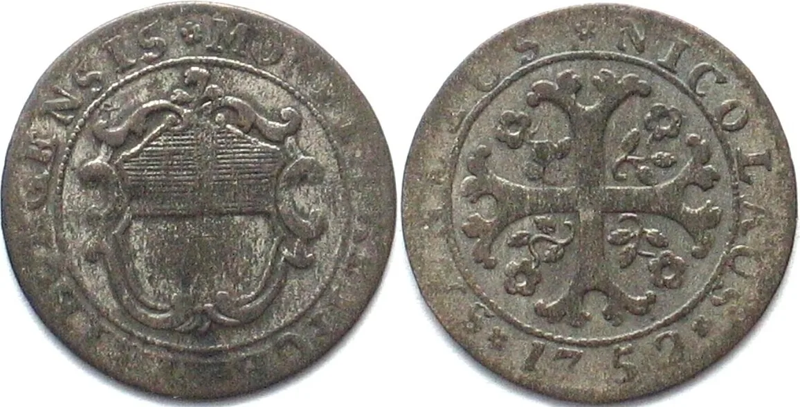 1752 Swiss Cantons FRIBOURG 1/2 Batzen 1752 billon aXF! EF-