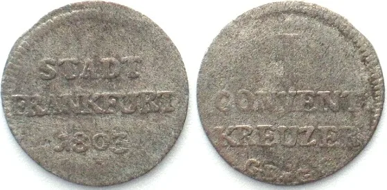 1803 German States FRANKFURT City. 1 Kreuzer 1803 billon VF