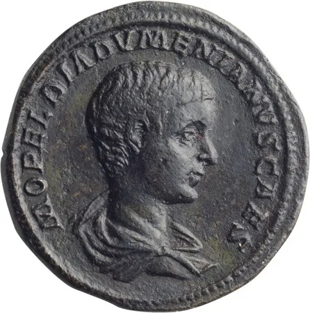 Diadumenian as Caesar. Sestertius