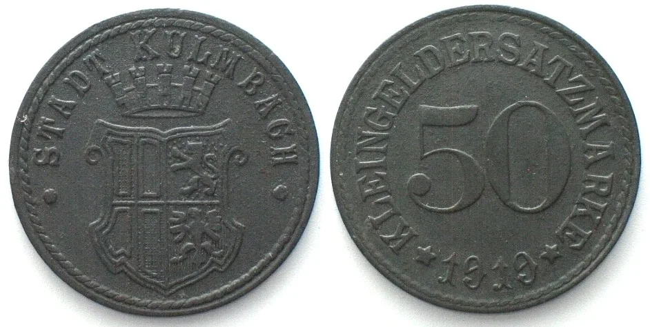 1919 Germany KULMBACH (Bavaria) 50 Pfennig 1919, NOTGELD zinc UNC-