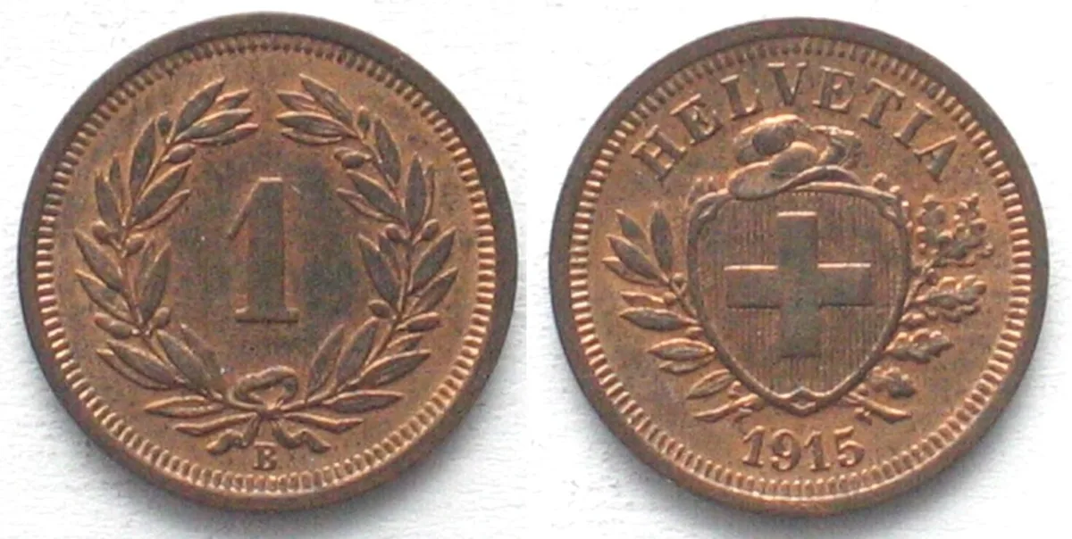 1915 SWITZERLAND 1 Rappen 1915 bronze UNC!