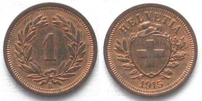 1915 SWITZERLAND 1 Rappen 1915 bronze UNC!