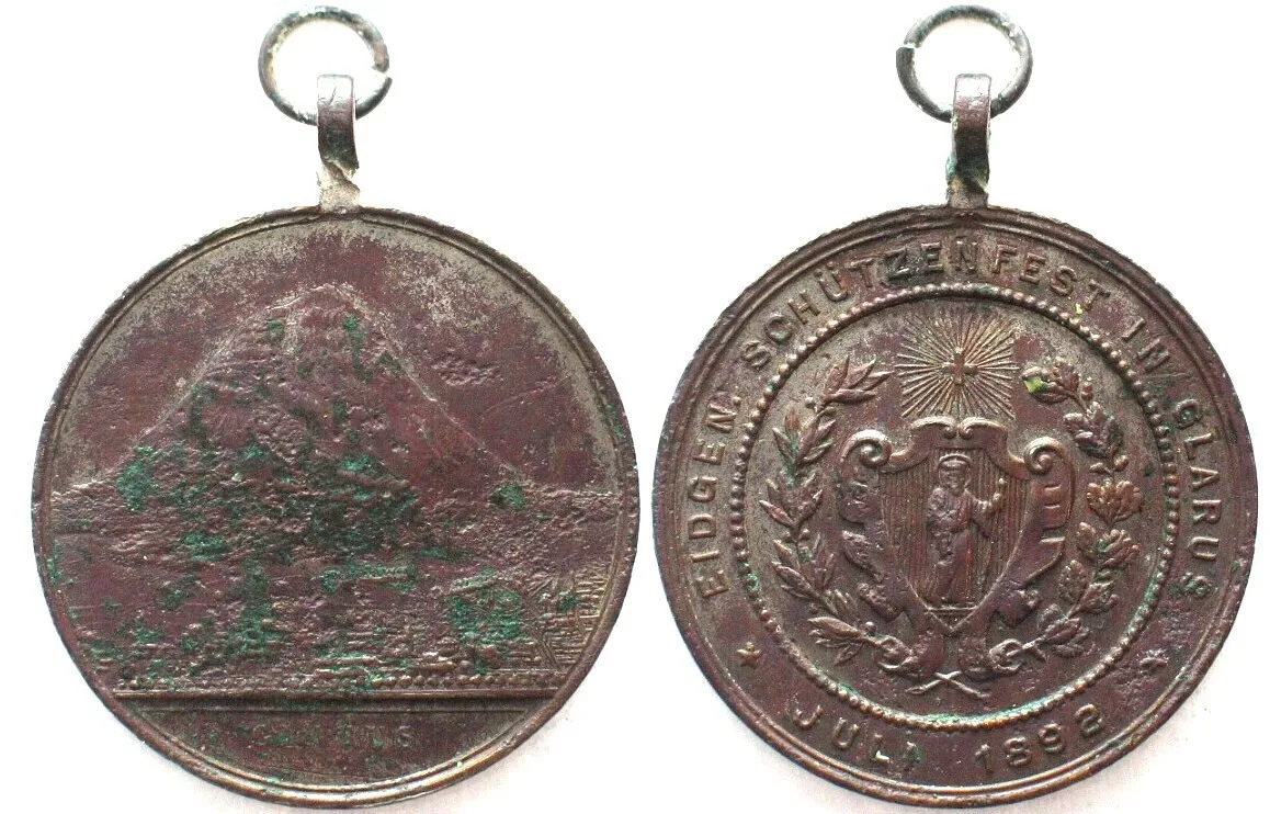 1892 GLARUS 1892 SHOOTING FESTIVAL Medal silver 33mm RARE! AU
