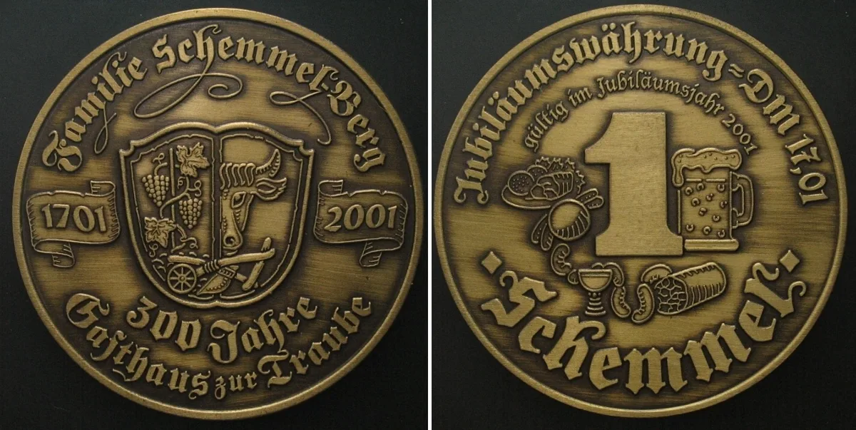 2001 BERG. 17.01 DM 2001, bronze token, 64mm. Probably the largest German token! UNC