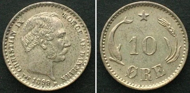 1899 DENMARK 10 Ore 1899 CHRISTIAN IX silver BU!!!