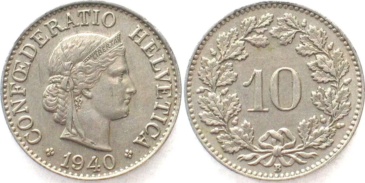 1940 SWITZERLAND 10 Rappen 1940 Cu-Ni AU!